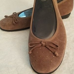M Patrick Brown Suede Ballet Shoes with Brass Dot